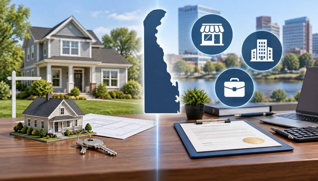 Delaware property ownership and business license illustration